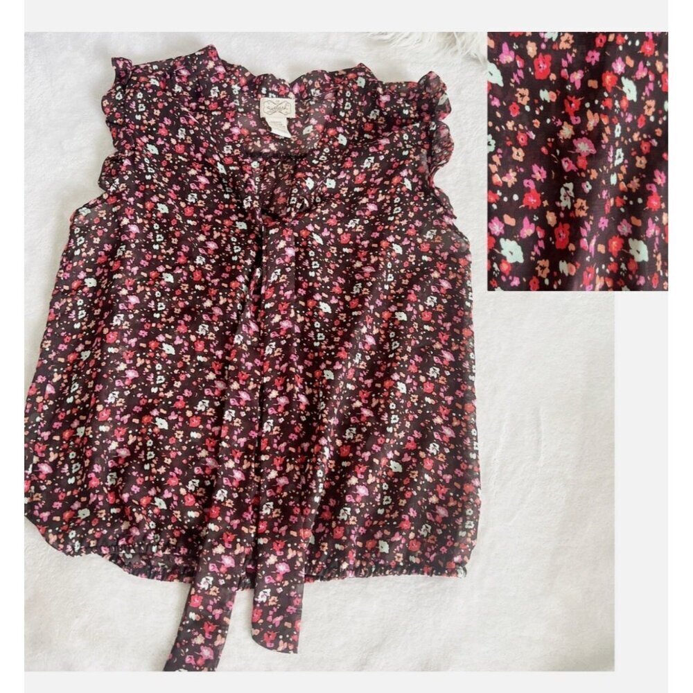 Vintage Eyelash Couture Floral Ruffle Blouse top Cottagecore Boho Top SMALL